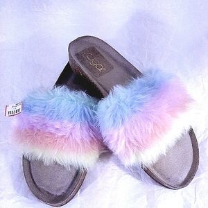 Sugar Bravoes Tie Dye Diva Open Toe Slide Sandals Pastel Rainbow Pride Sz 9